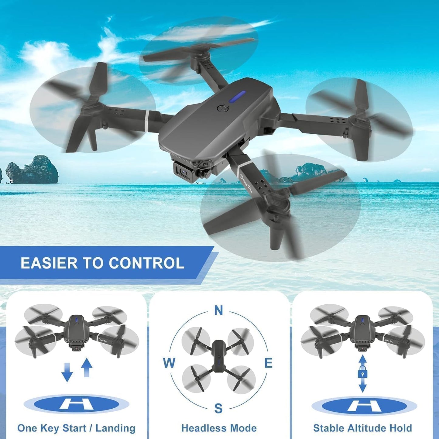Drone with Dual 4K Camera for Adults | WiFi FPV RC Quadcopter with 2 Batteries | Live Video, Altitude Hold, 360° Flip, Headless Mode, One Key Takeoff & Carry Case for Kids and Adults. A3